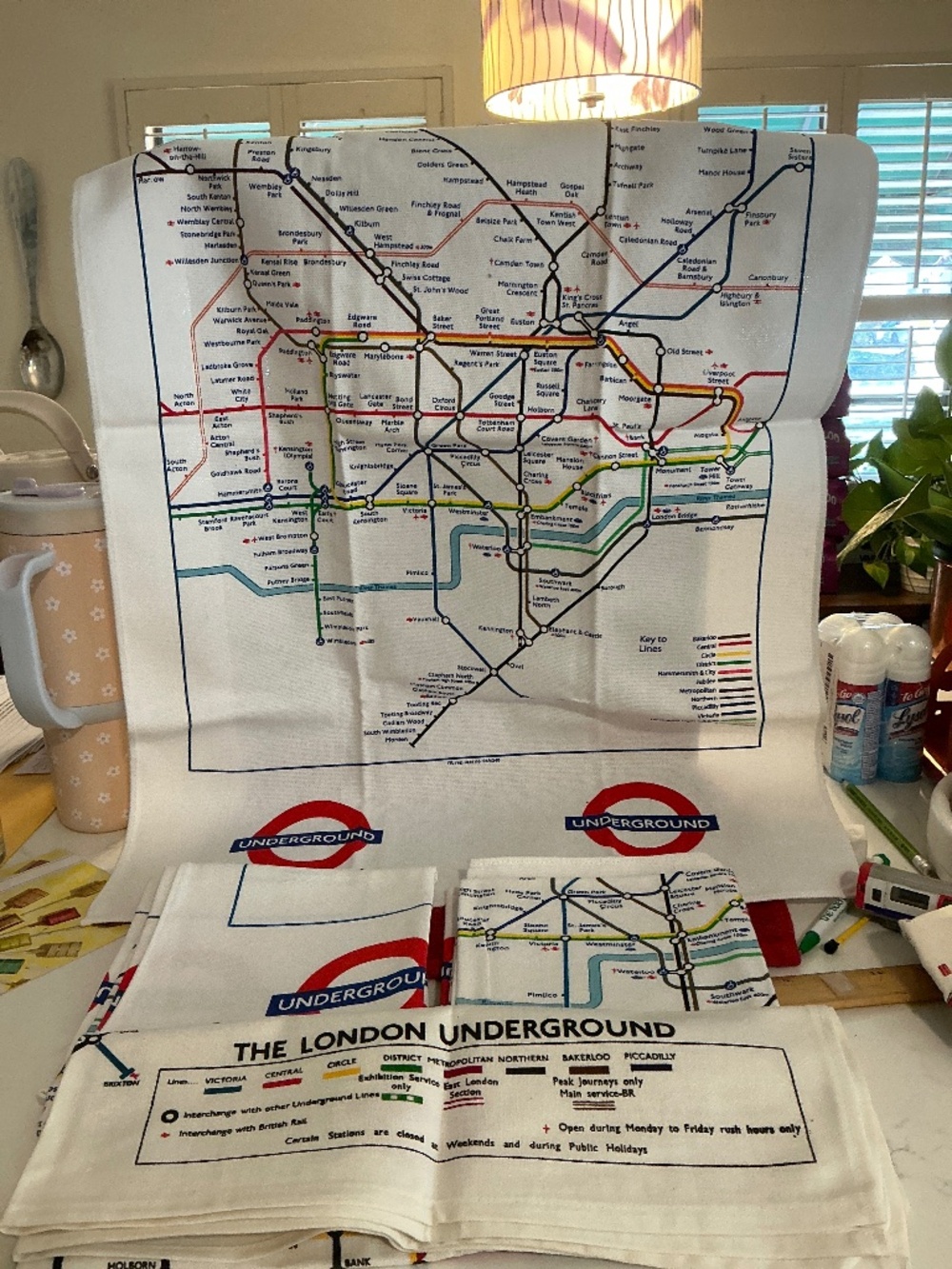 Set of 4 Vintage London Underground Linen Tea Towels | England Tube Map Souvenir